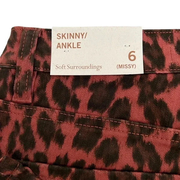 SOFT SURROUNDINGS Ultimate High Rise Leopard Skinny Ankle Jeans Red Size 6 NEW - Picture 9 of 13